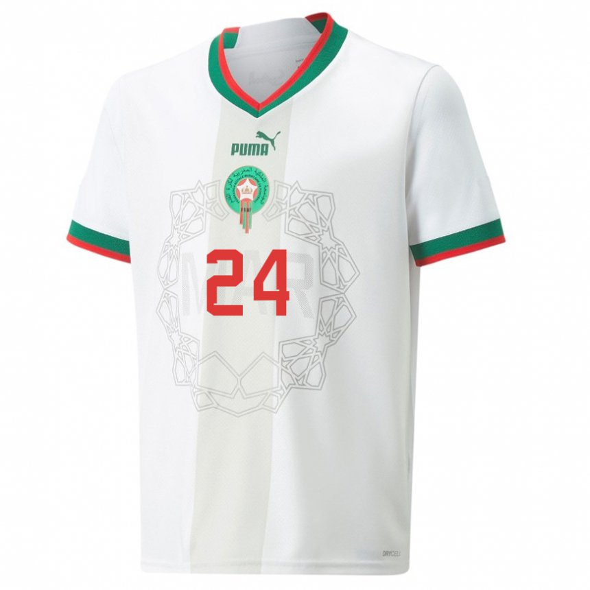 Mujer Camiseta Marruecos Fahd Moufy #24 Blanco 2ª Equipación 22-24 La Camisa
