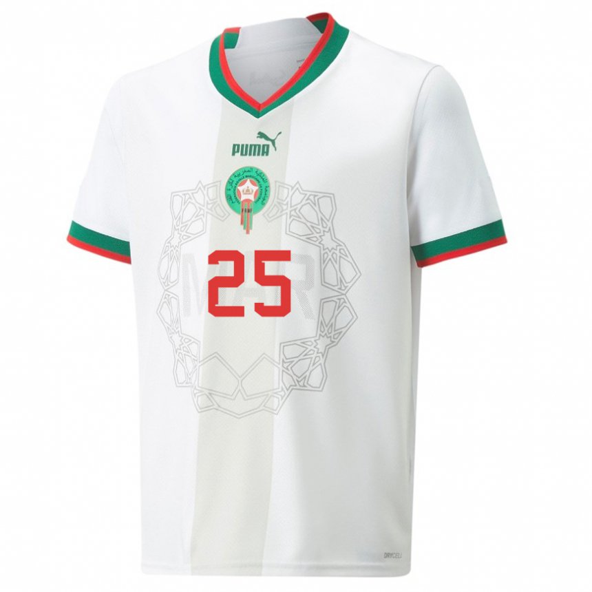 Mujer Camiseta Marruecos Yahya Jabrane #25 Blanco 2ª Equipación 22-24 La Camisa
