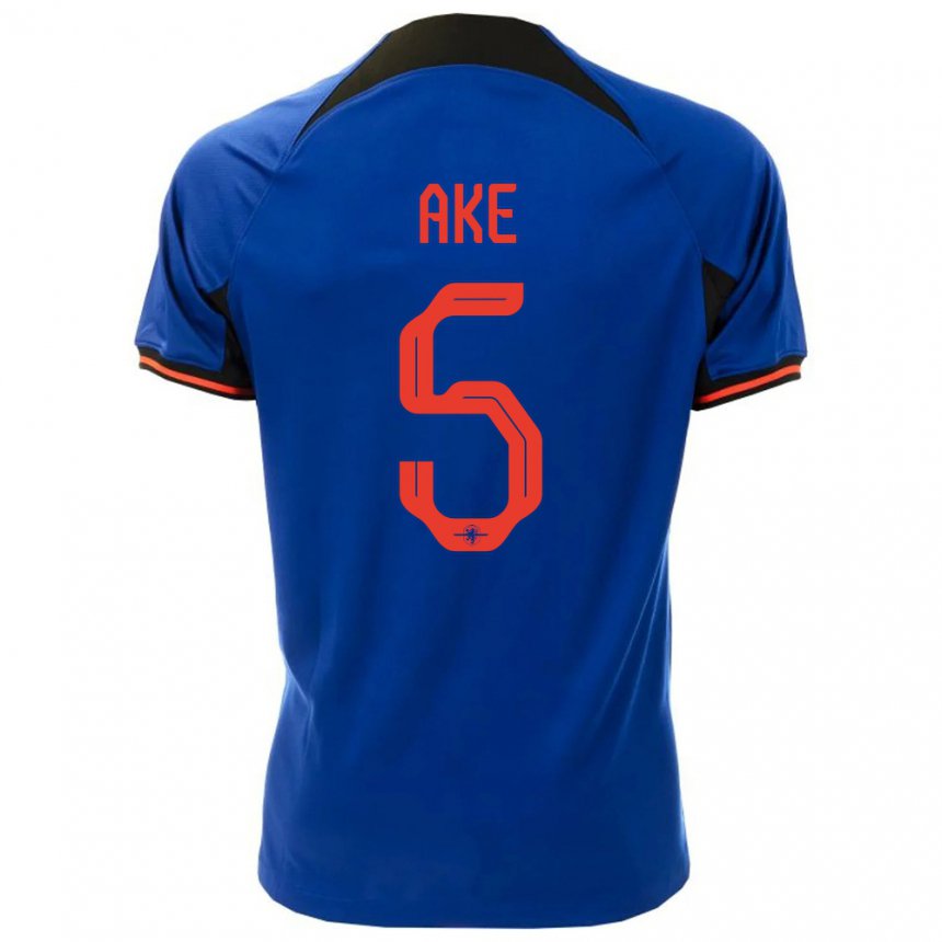 Mujer Camiseta Países Bajos Nathan Ake #5 Azul Real 2ª Equipación 22-24 La Camisa