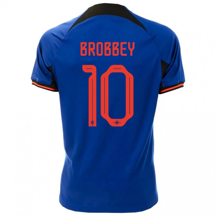 Mujer Camiseta Países Bajos Brian Brobbey #10 Azul Real 2ª Equipación 22-24 La Camisa