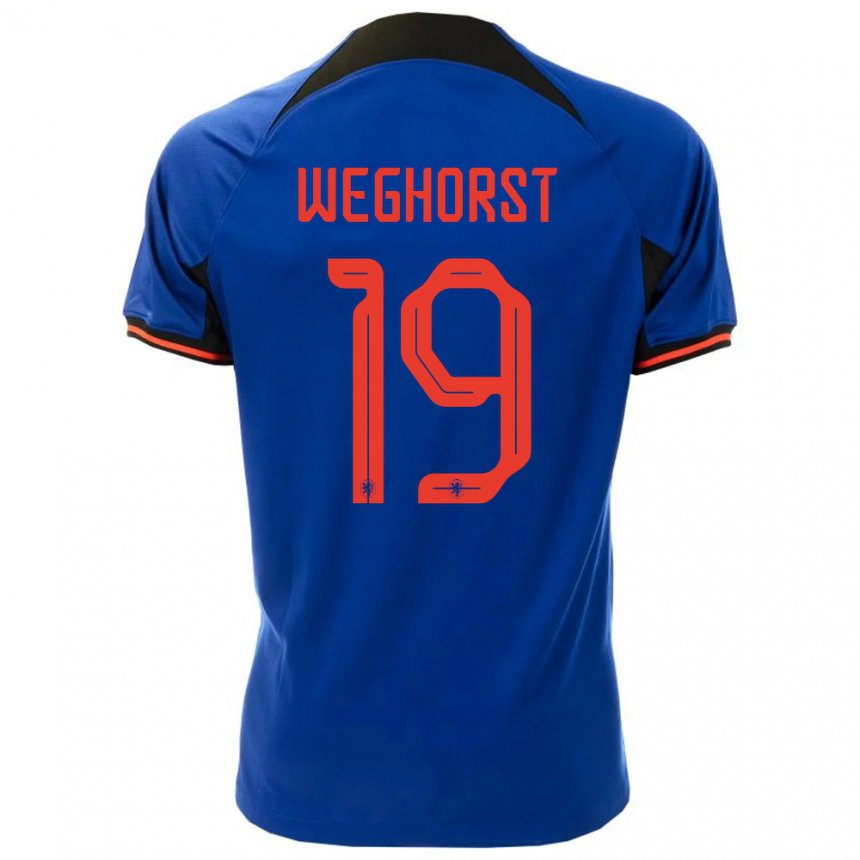 Mujer Camiseta Países Bajos Wout Weghorst #19 Azul Real 2ª Equipación 22-24 La Camisa