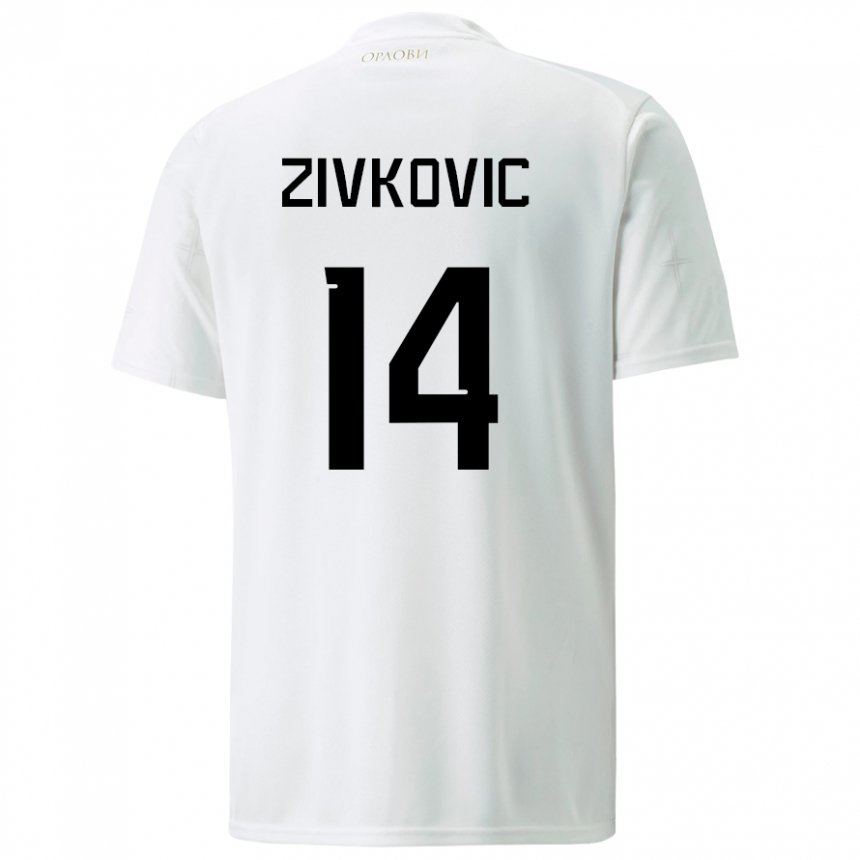 Mujer Camiseta Serbia Andrija Zivkovic #14 Blanco 2ª Equipación 22-24 La Camisa