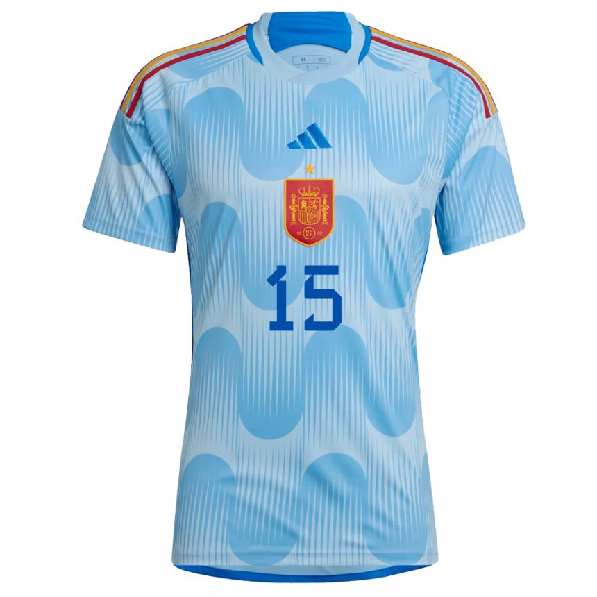 Mujer Camiseta España Yeremy Pino #15 Cielo Azul 2ª Equipación 22-24 La Camisa