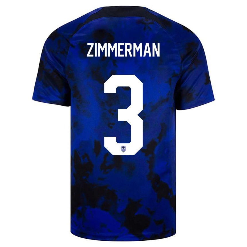 Mujer Camiseta Estados Unidos Walker Zimmerman #3 Azul Real 2ª Equipación 22-24 La Camisa