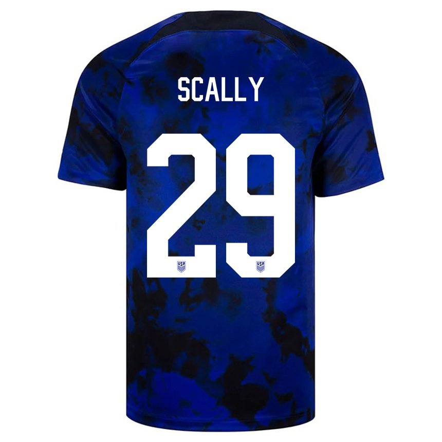 Mujer Camiseta Estados Unidos Joseph Scally #29 Azul Real 2ª Equipación 22-24 La Camisa