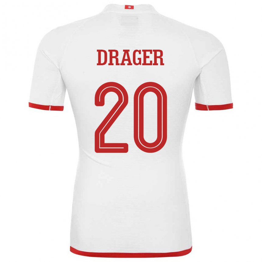 Mujer Camiseta Túnez Mohamed Drager #20 Blanco 2ª Equipación 22-24 La Camisa