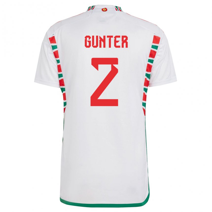 Mujer Camiseta Gales Chris Gunter #2 Blanco 2ª Equipación 22-24 La Camisa