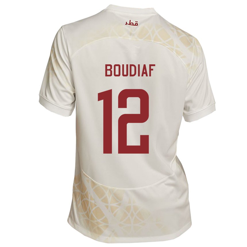 Mujer Camiseta Catar Karim Boudiaf #12 Beis Dorado 2ª Equipación 22-24 La Camisa