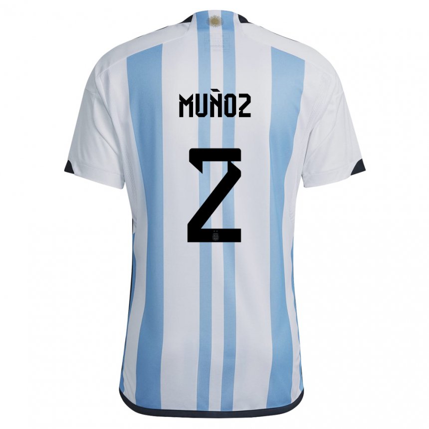 Niño Camiseta Argentina Luana Munoz #2 Blanco Cielo Azul 1ª Equipación 22-24 La Camisa