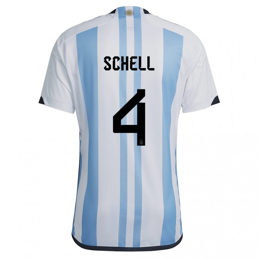 Niño Camiseta Argentina Sofia Schell #4 Blanco Cielo Azul 1ª Equipación 22-24 La Camisa