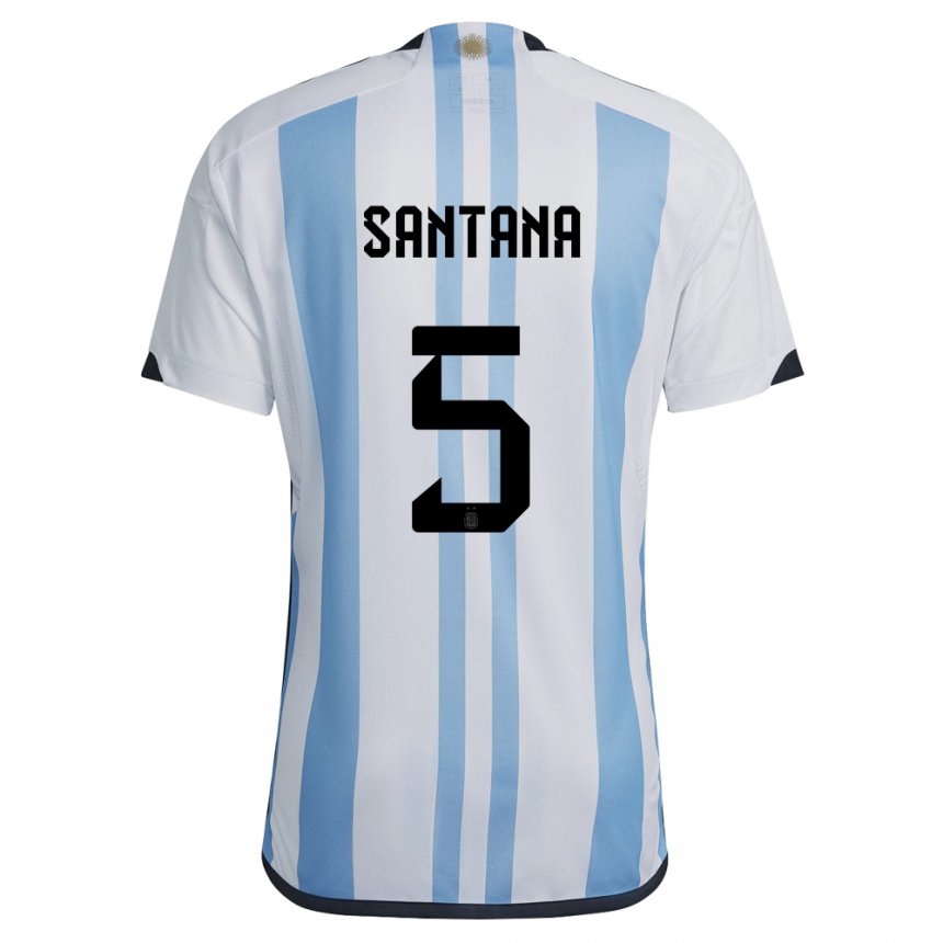 Niño Camiseta Argentina Vanesa Santana #5 Blanco Cielo Azul 1ª Equipación 22-24 La Camisa
