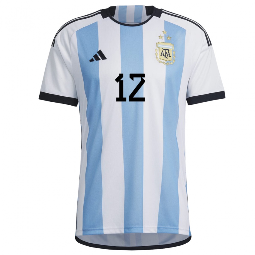 Niño Camiseta Argentina Solana Pereyra #12 Blanco Cielo Azul 1ª Equipación 22-24 La Camisa