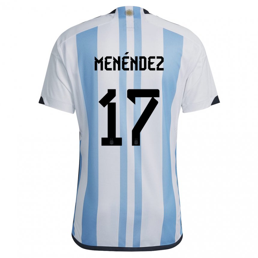 Niño Camiseta Argentina Milagros Menendez #17 Blanco Cielo Azul 1ª Equipación 22-24 La Camisa