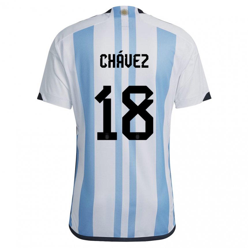 Niño Camiseta Argentina Gabriela Chavez #18 Blanco Cielo Azul 1ª Equipación 22-24 La Camisa