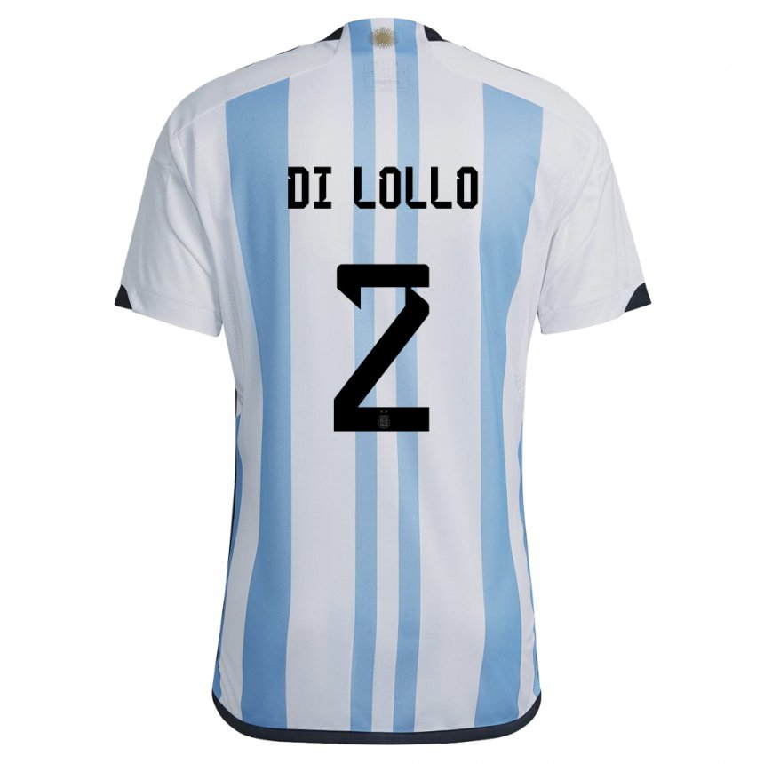 Niño Camiseta Argentina Lautaro Di Lollo #2 Blanco Cielo Azul 1ª Equipación 22-24 La Camisa