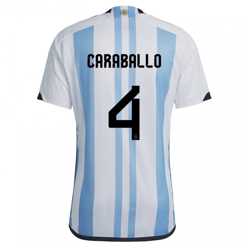 Niño Camiseta Argentina Brian Caraballo #4 Blanco Cielo Azul 1ª Equipación 22-24 La Camisa
