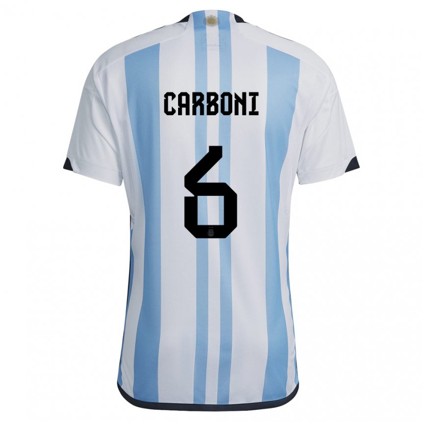 Niño Camiseta Argentina Franco Carboni #6 Blanco Cielo Azul 1ª Equipación 22-24 La Camisa
