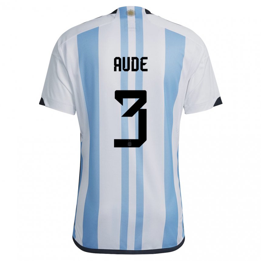 Niño Camiseta Argentina Julian Aude #3 Blanco Cielo Azul 1ª Equipación 22-24 La Camisa