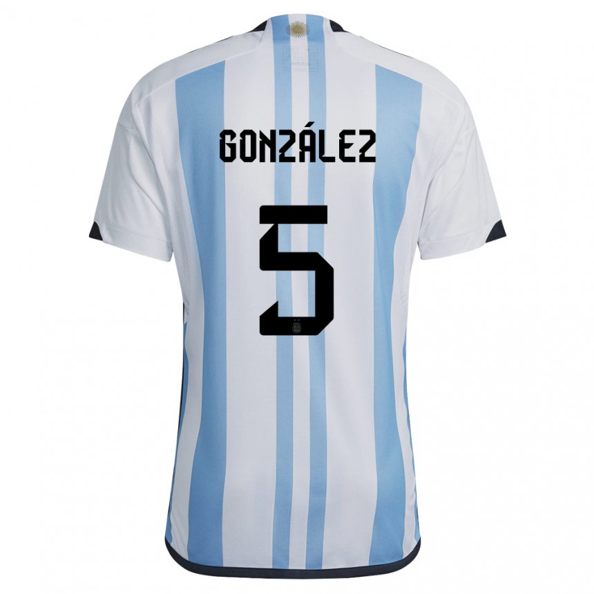Niño Camiseta Argentina Maximiliano Gonzalez #5 Blanco Cielo Azul 1ª Equipación 22-24 La Camisa