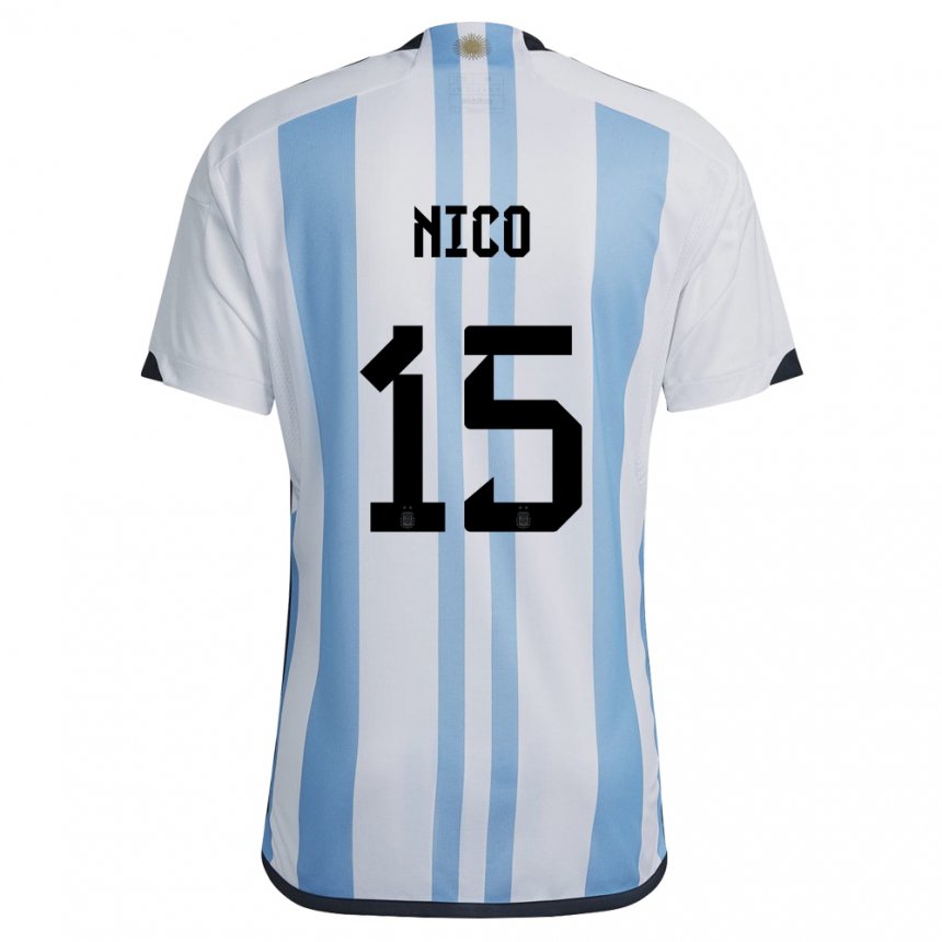Niño Camiseta Argentina Nico  #15 Blanco Cielo Azul 1ª Equipación 22-24 La Camisa