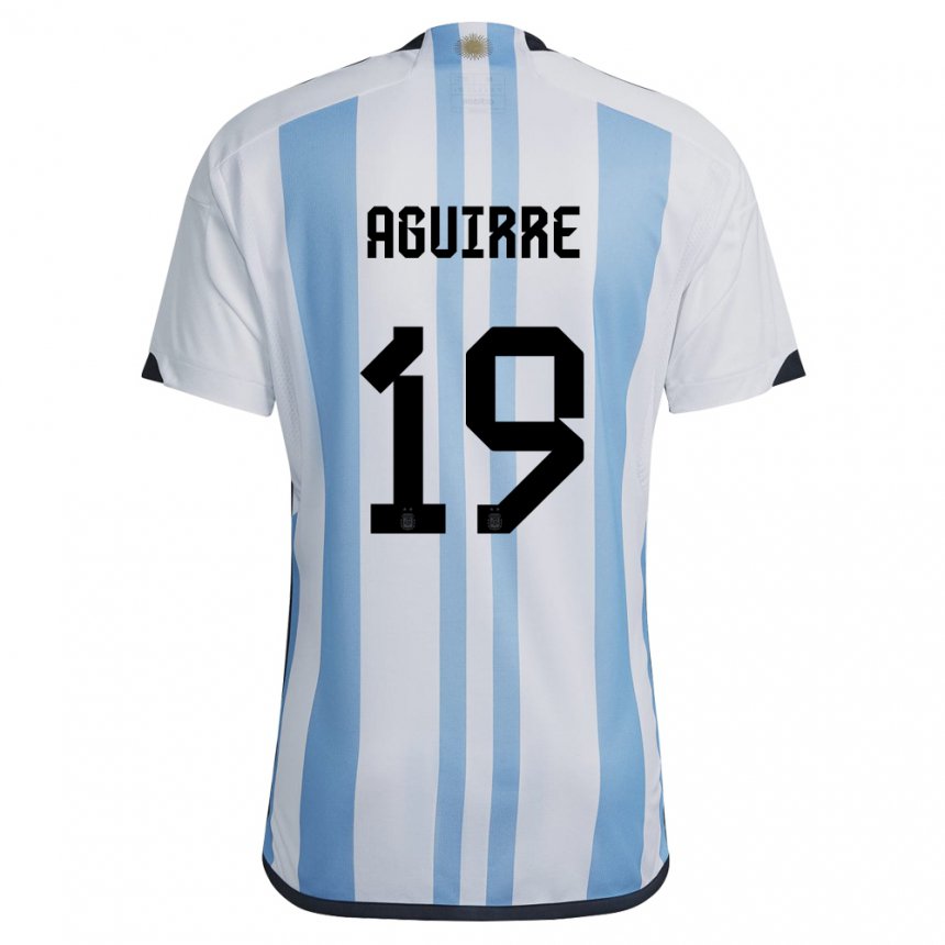 Niño Camiseta Argentina Brian Aguirre #19 Blanco Cielo Azul 1ª Equipación 22-24 La Camisa