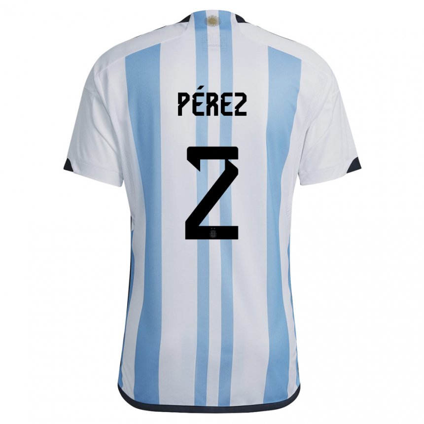 Niño Camiseta Argentina Nehuen Perez #2 Blanco Cielo Azul 1ª Equipación 22-24 La Camisa