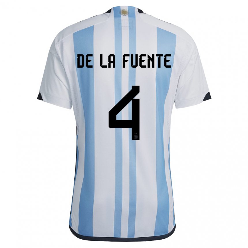 Niño Camiseta Argentina Hernan De La Fuente #4 Blanco Cielo Azul 1ª Equipación 22-24 La Camisa