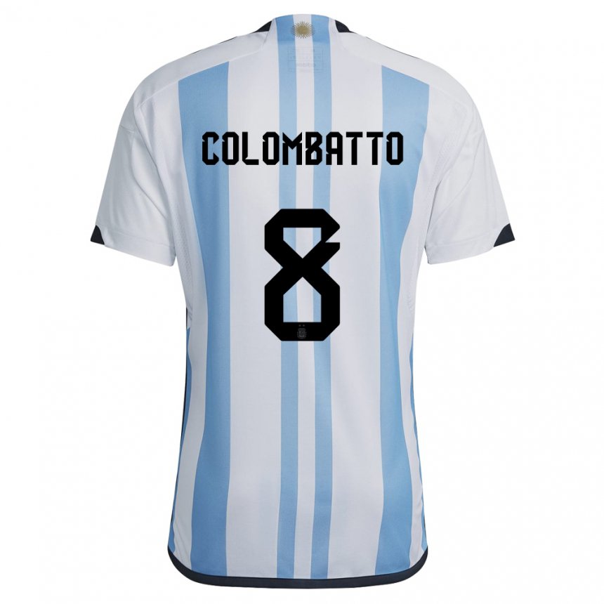 Niño Camiseta Argentina Santiago Colombatto #8 Blanco Cielo Azul 1ª Equipación 22-24 La Camisa
