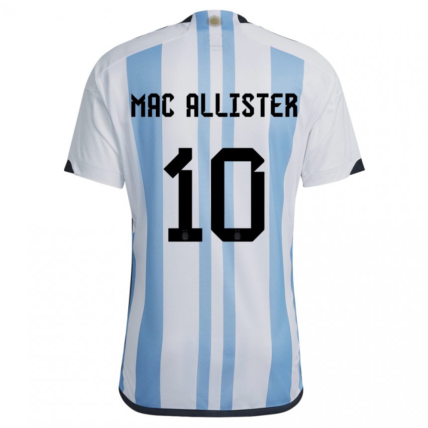 Niño Camiseta Argentina Alexis Mac Allister #10 Blanco Cielo Azul 1ª Equipación 22-24 La Camisa