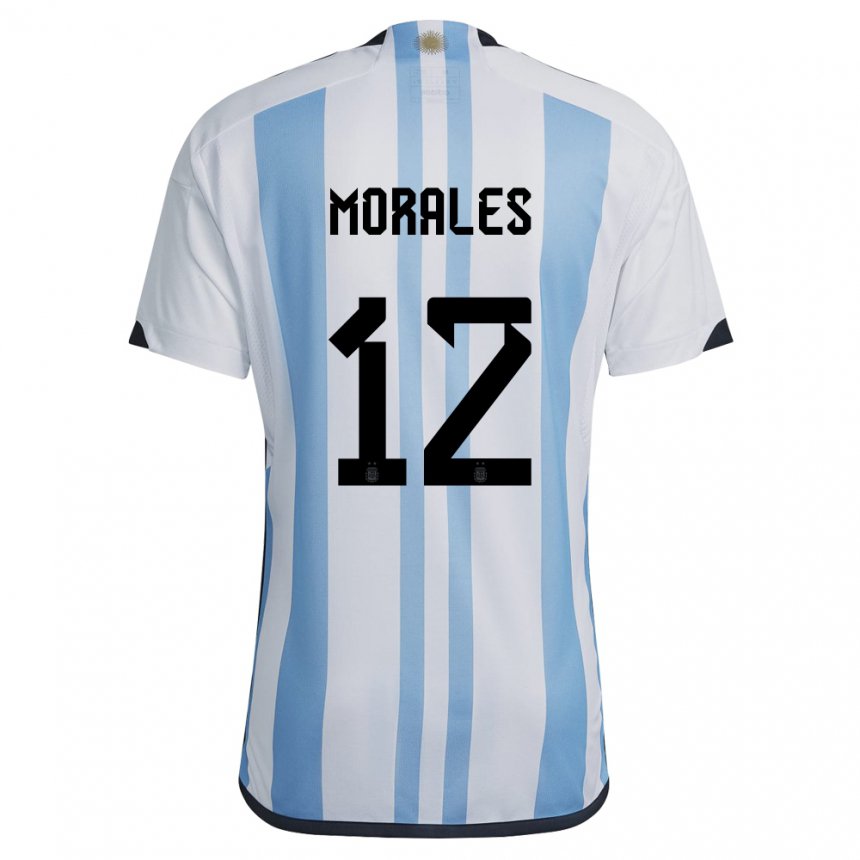 Niño Camiseta Argentina Lautaro Morales #12 Blanco Cielo Azul 1ª Equipación 22-24 La Camisa