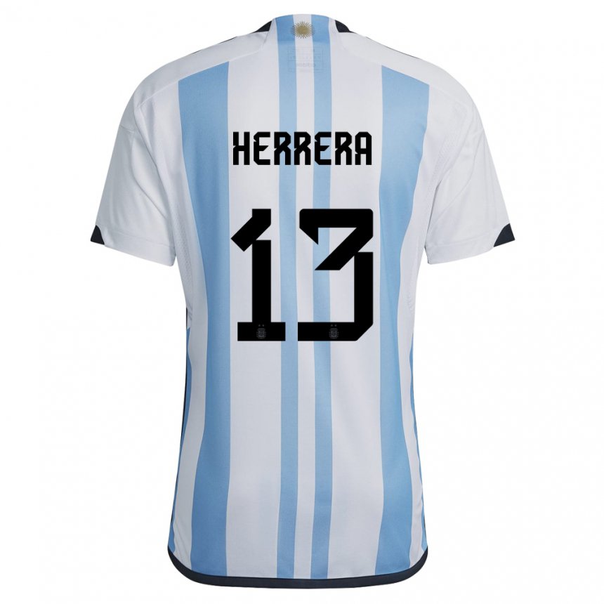 Niño Camiseta Argentina Marcelo Herrera #13 Blanco Cielo Azul 1ª Equipación 22-24 La Camisa