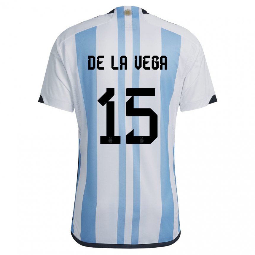 Niño Camiseta Argentina Pedro De La Vega #15 Blanco Cielo Azul 1ª Equipación 22-24 La Camisa