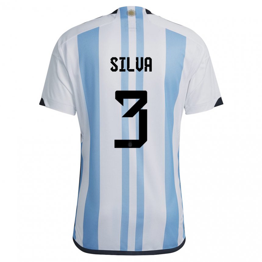 Niño Camiseta Argentina Tomas Silva #3 Blanco Cielo Azul 1ª Equipación 22-24 La Camisa