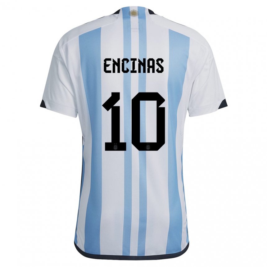 Niño Camiseta Argentina Axel Encinas #10 Blanco Cielo Azul 1ª Equipación 22-24 La Camisa