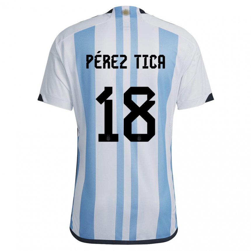 Niño Camiseta Argentina Jeremias Perez Tica #18 Blanco Cielo Azul 1ª Equipación 22-24 La Camisa