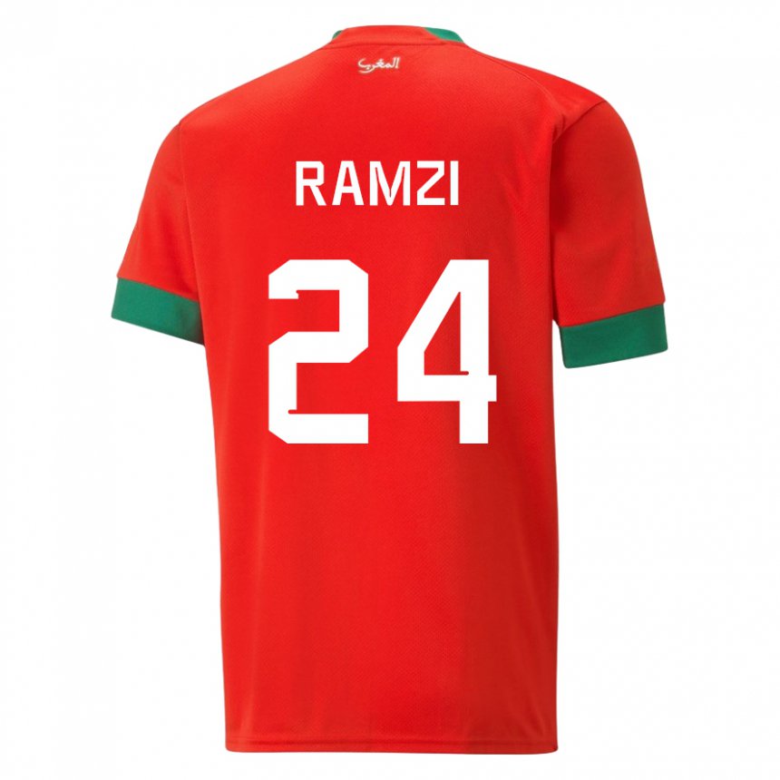 Niño Camiseta Marruecos Achraf Ramzi #24 Rojo 1ª Equipación 22-24 La Camisa