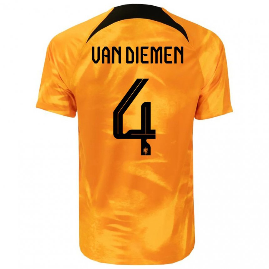 Niño Camiseta Países Bajos Samantha Van Diemen #4 Naranja Láser 1ª Equipación 22-24 La Camisa