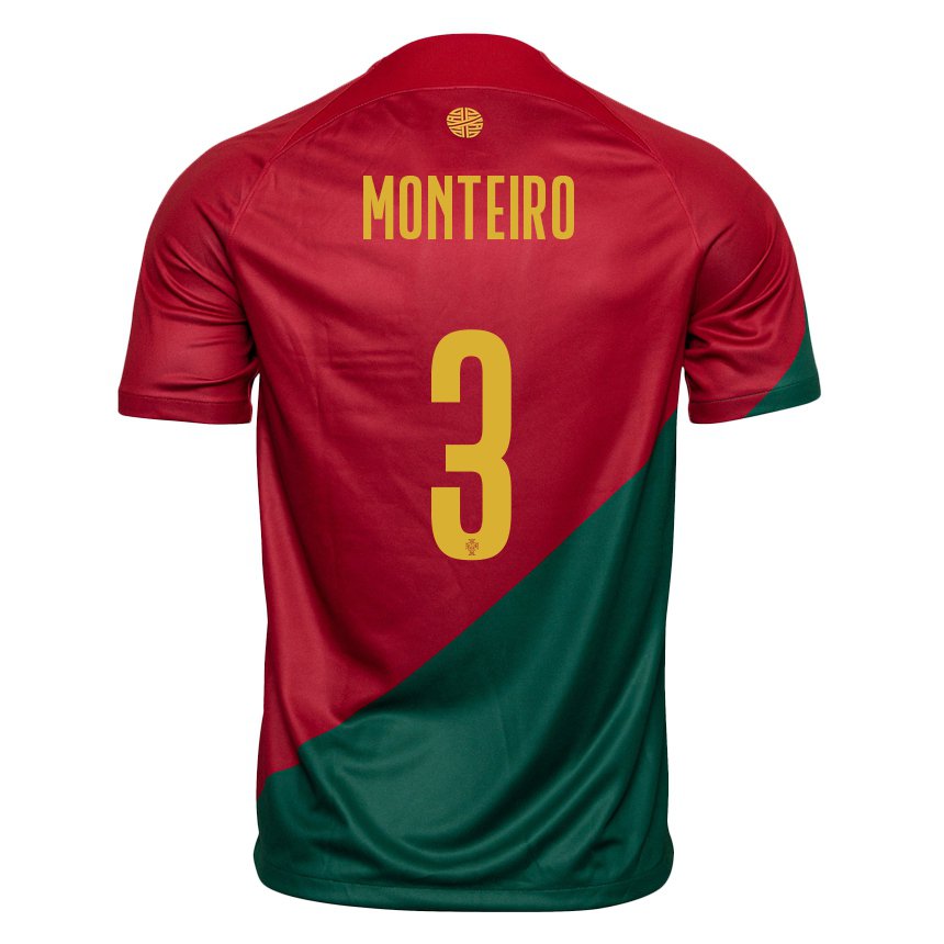 Niño Camiseta Portugal Diogo Monteiro #3 Rojo Verde 1ª Equipación 22-24 La Camisa