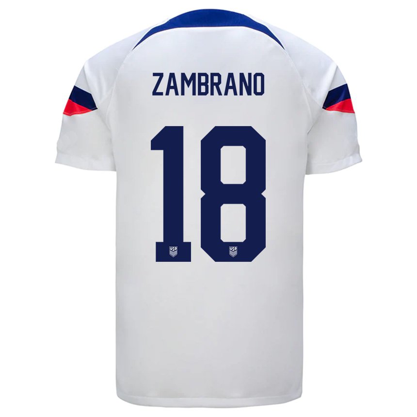 Niño Camiseta Estados Unidos Marcos Zambrano #18 Blanco 1ª Equipación 22-24 La Camisa