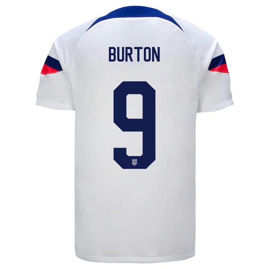 Niño Camiseta Estados Unidos Micah Burton #9 Blanco 1ª Equipación 22-24 La Camisa