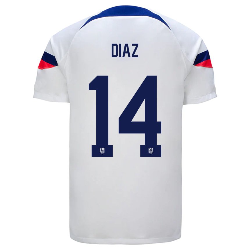 Niño Camiseta Estados Unidos Christian Diaz #14 Blanco 1ª Equipación 22-24 La Camisa