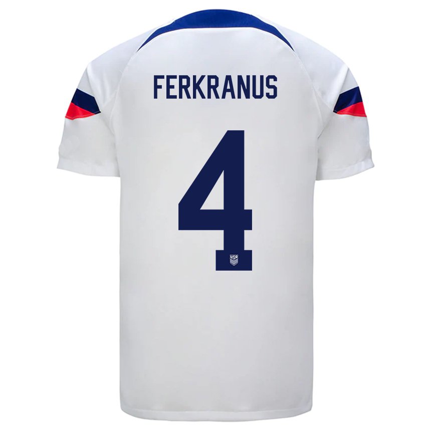 Niño Camiseta Estados Unidos Marcus Ferkranus #4 Blanco 1ª Equipación 22-24 La Camisa