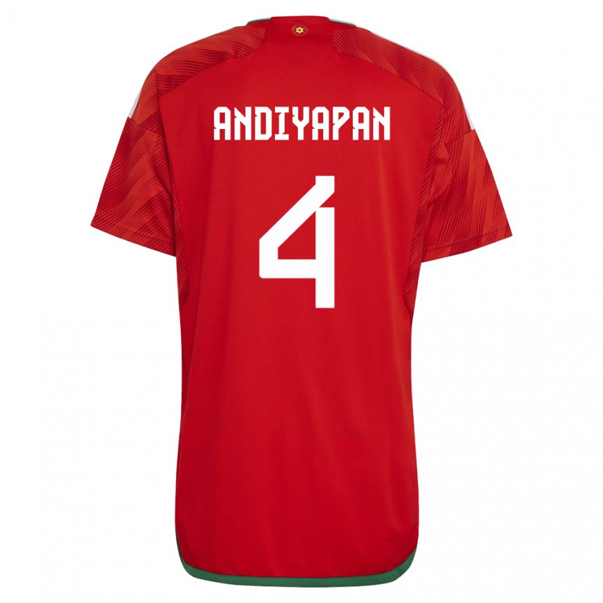 Niño Camiseta Gales William Andiyapan #4 Rojo 1ª Equipación 22-24 La Camisa