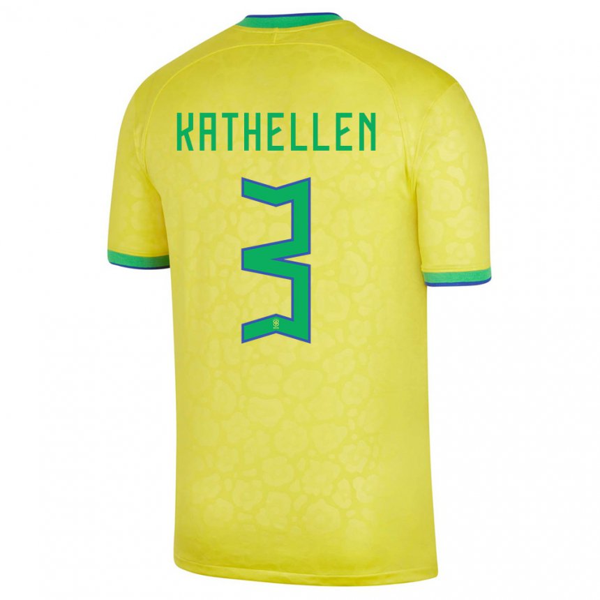 Niño Camiseta Brasil Kathellen #3 Amarillo 1ª Equipación 22-24 La Camisa