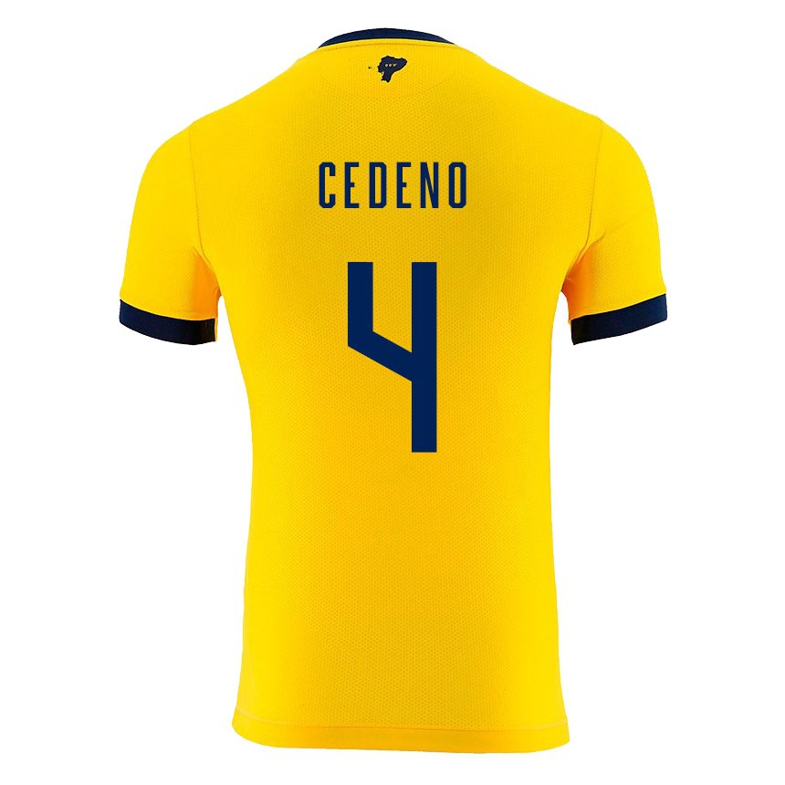 Niño Camiseta Ecuador Stefany Cedeno #4 Amarillo 1ª Equipación 22-24 La Camisa