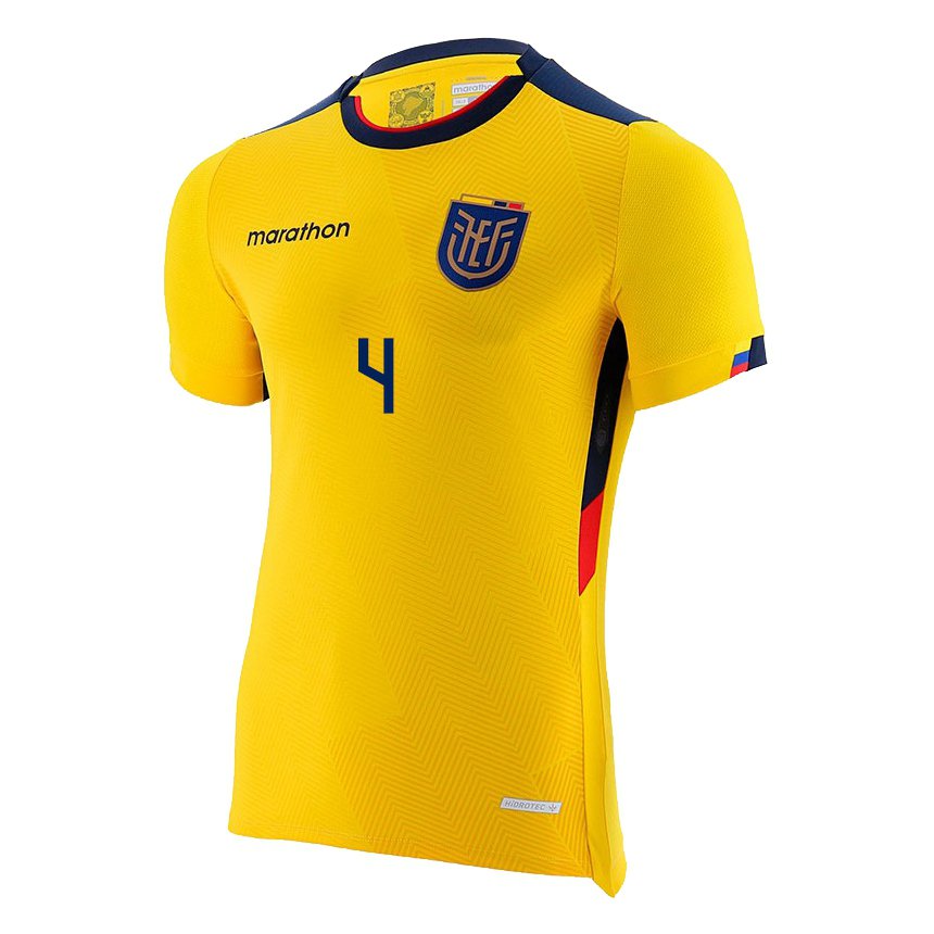 Niño Camiseta Ecuador Davis Bautista #4 Amarillo 1ª Equipación 22-24 La Camisa