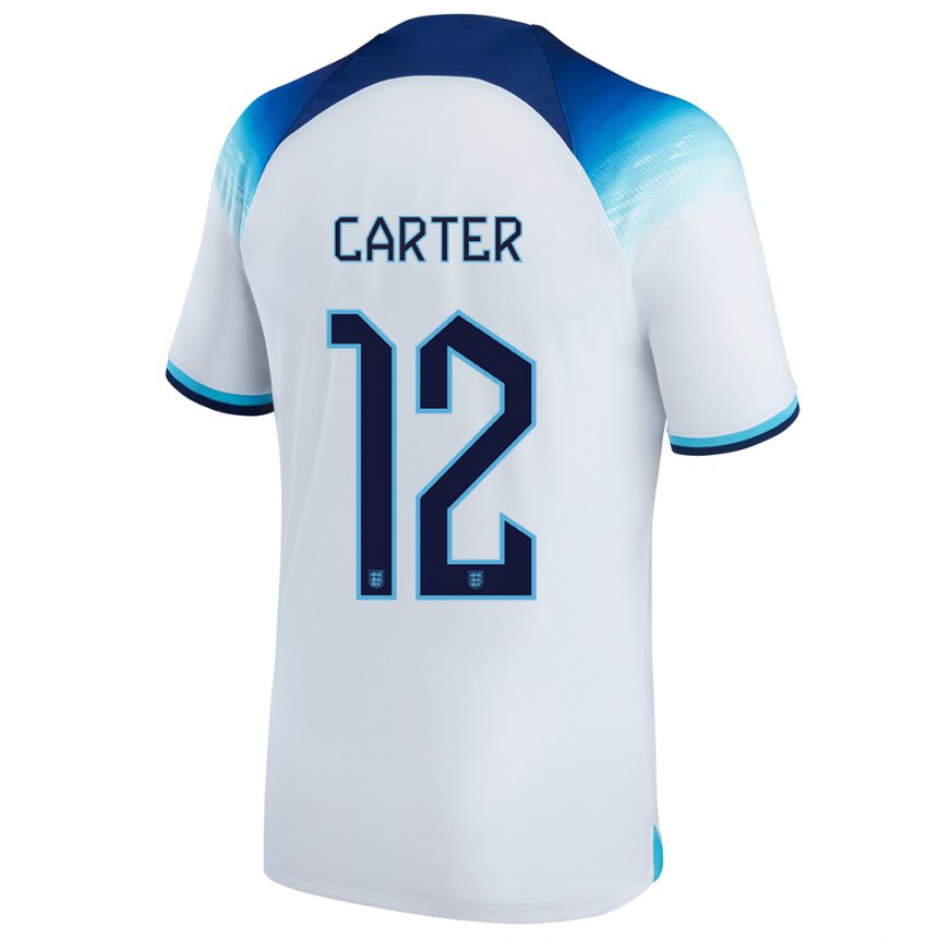 Niño Camiseta Inglaterra Jess Carter #12 Blanco Azul 1ª Equipación 22-24 La Camisa