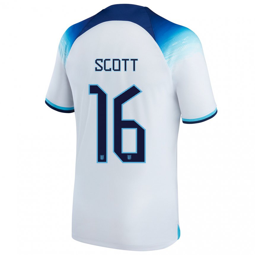 Niño Camiseta Inglaterra Jill Scott #16 Blanco Azul 1ª Equipación 22-24 La Camisa