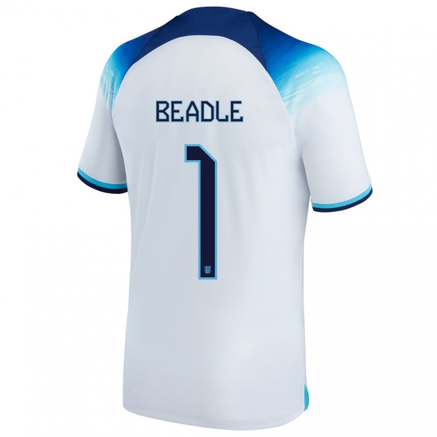 Niño Camiseta Inglaterra James Beadle #1 Blanco Azul 1ª Equipación 22-24 La Camisa