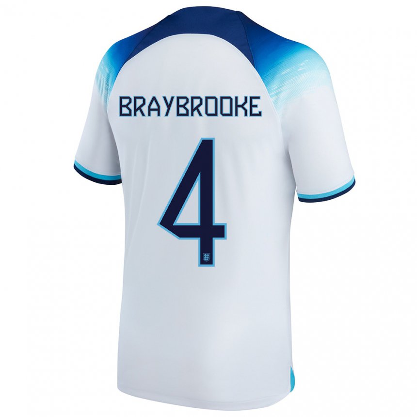 Niño Camiseta Inglaterra Samuel Braybrooke #4 Blanco Azul 1ª Equipación 22-24 La Camisa